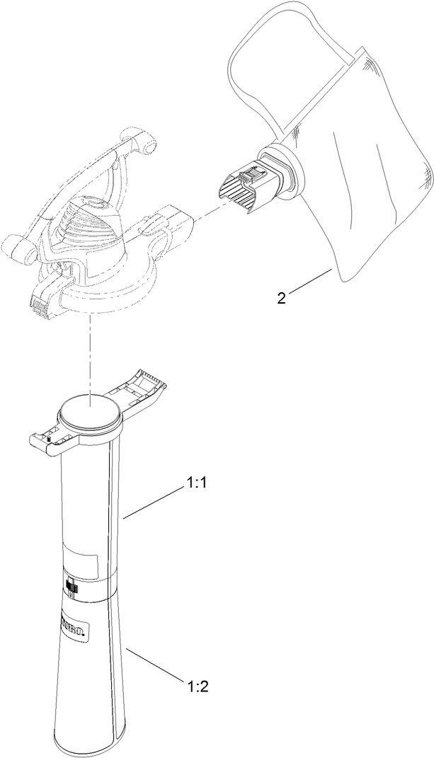 Bag And Tube Assembly Diagram and Parts List for 51574 (312000001 - 312999999)(2012) Lawn Boy Leaf Blower / Vacuum